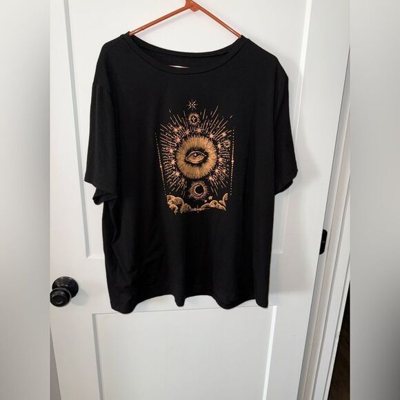 SHEIN Black Tee with Gold Eye Design - Picture 1 of 5